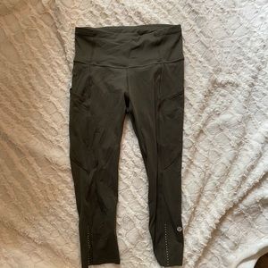 Lululemon Fast And Free Olive Green Crop